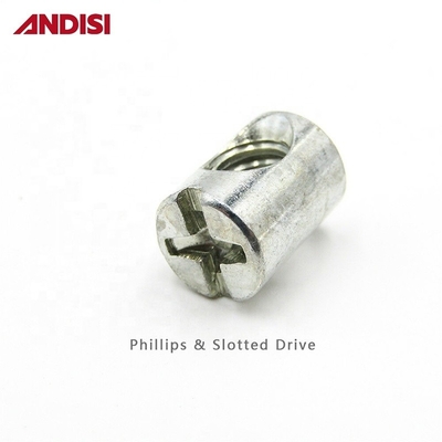 Meubelen M6 M8 Cross Head Phillips Drive Embedded Barrel Nut met zinkgeplatte afwerking