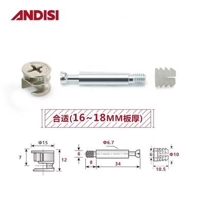 Postverpakking 3-IN-1 Houten kast verbinding Cam Lock Nut en Bolt MINI FIX